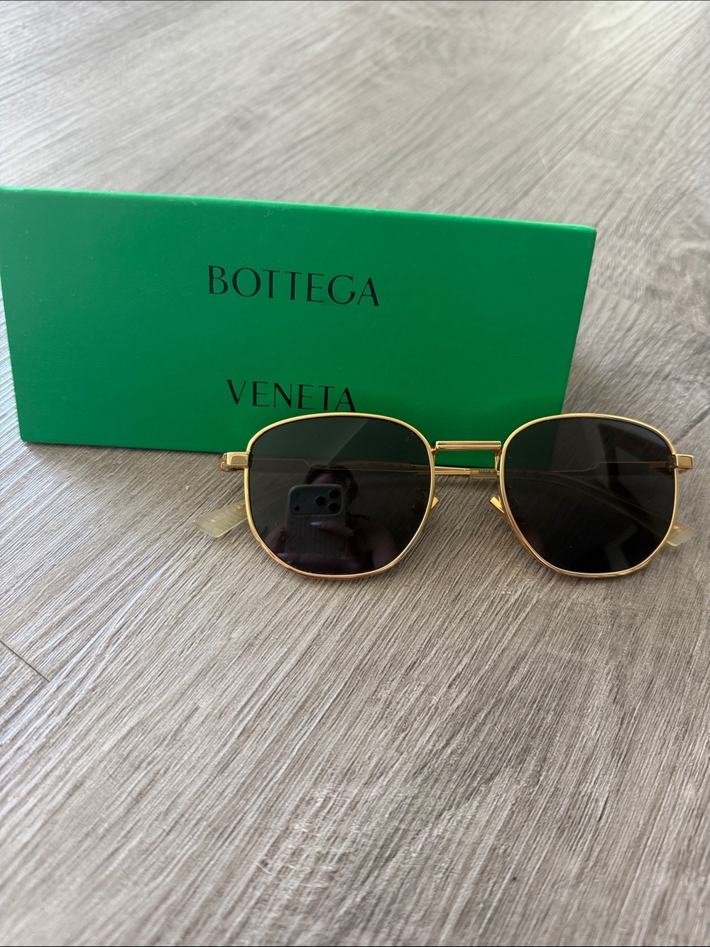 Bottega Veneta Gold Sunglasses w/ Original Box